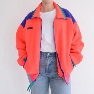 Vintage Columbia Sportswear 90's Neon Zip Up Fleece Jacket M